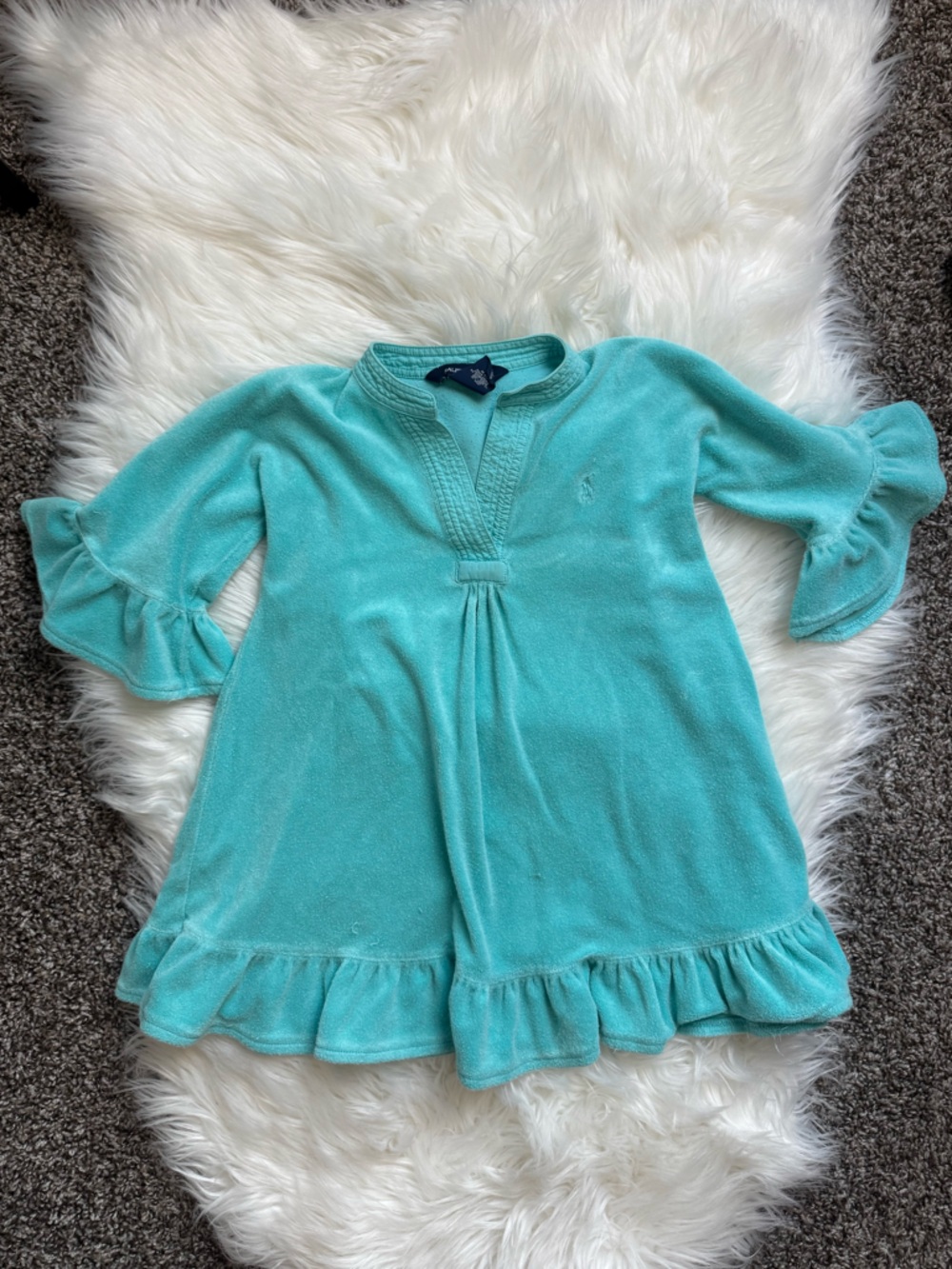 Ralph Lauren Girls Turquoise Ruffle Tunic pool dress